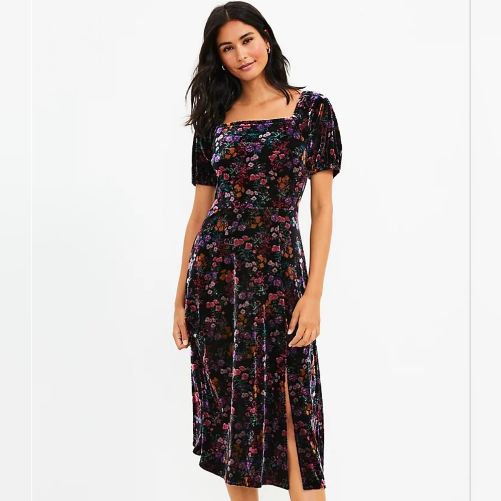 Loft Floral Square Neck Midi